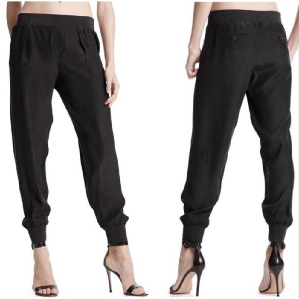 ATM Silk Jogger Pants Sz S Black Elastic Waist High Rise Pockets
